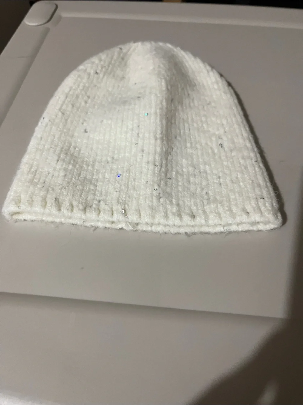 Kids White Sparkle Knit Beanie